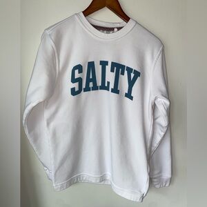 Salty Women's Royce White Crewneck Sweatshirt with Blue Lettering small